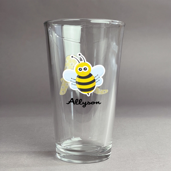 Custom Honeycomb, Bees & Polka Dots Pint Glass - Full Color Logo (Personalized)