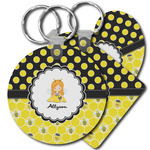 Honeycomb, Bees & Polka Dots Plastic Keychain (Personalized)
