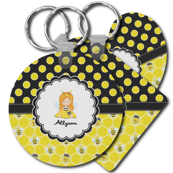 Custom Honeycomb, Bees & Polka Dots Plastic Keychain (Personalized)