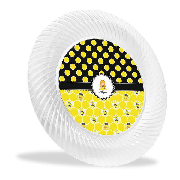 Custom Honeycomb, Bees & Polka Dots Plastic Party Dinner Plates - 10" (Personalized)