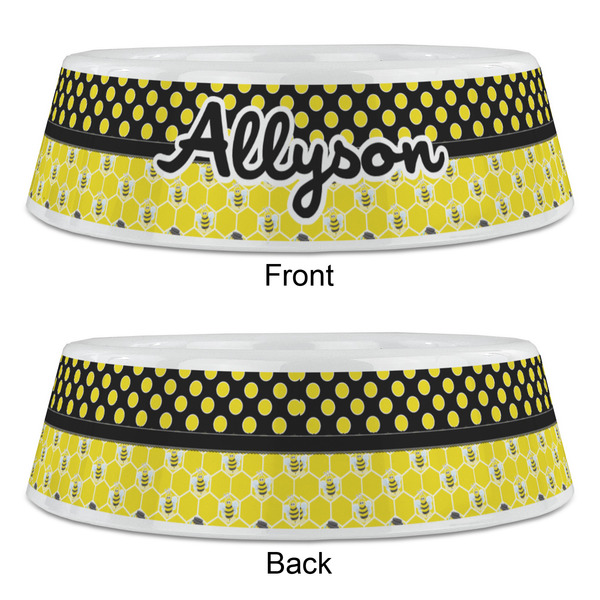 Honeycomb, Bees & Polka Dots Plastic Pet Bowls - Large - APPROVAL