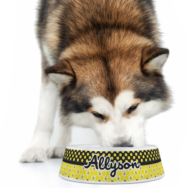 Honeycomb, Bees & Polka Dots Plastic Pet Bowls - Large - LIFESTYLE