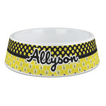 Honeycomb, Bees & Polka Dots Plastic Dog Bowl - Large (Personalized)