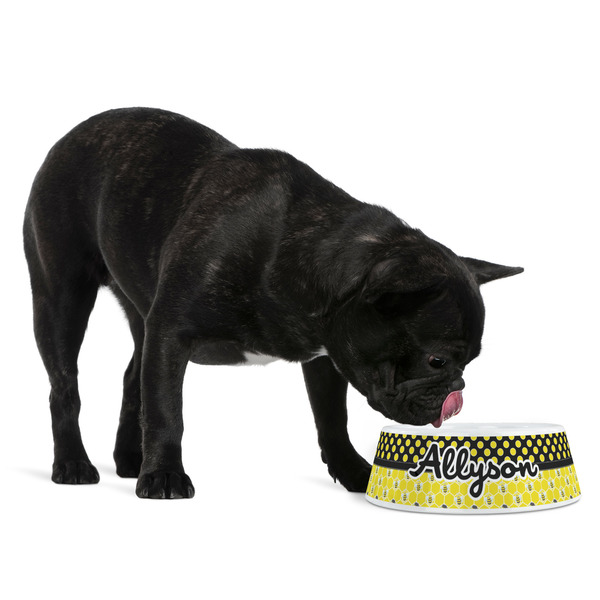 Honeycomb, Bees & Polka Dots Plastic Pet Bowls - Medium - LIFESTYLE