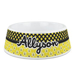 Honeycomb, Bees & Polka Dots Plastic Dog Bowl (Personalized)