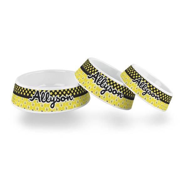 Honeycomb, Bees & Polka Dots Plastic Pet Bowls - PARENT MAIN
