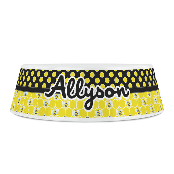 Honeycomb, Bees & Polka Dots Plastic Pet Bowls - Small - FRONT