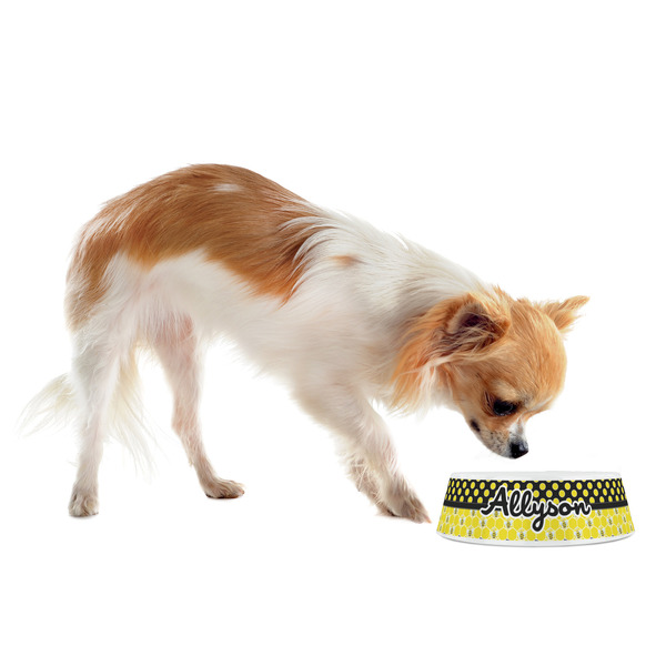 Honeycomb, Bees & Polka Dots Plastic Pet Bowls - Small - LIFESTYLE