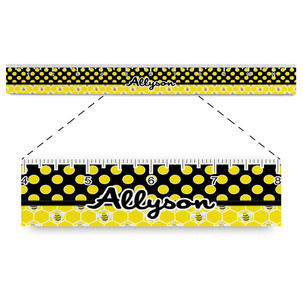 Custom Honeycomb, Bees & Polka Dots Plastic Ruler - 12" (Personalized)