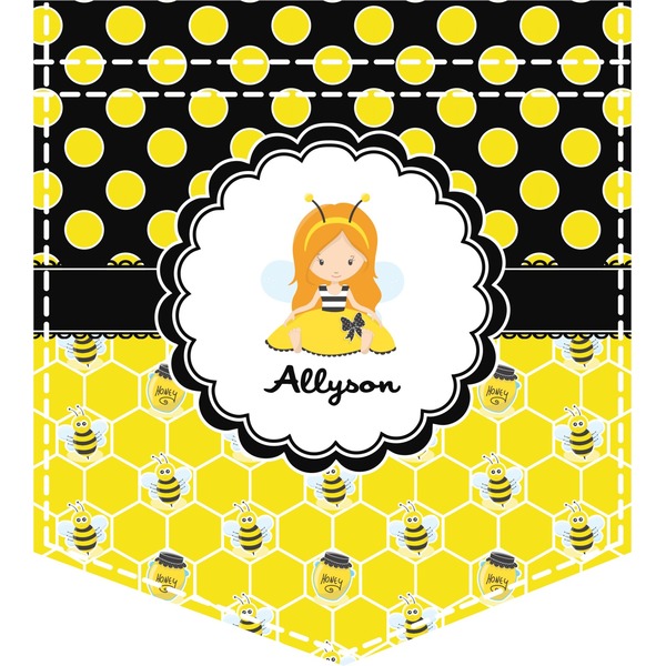 Custom Honeycomb, Bees & Polka Dots Iron On Faux Pocket (Personalized)