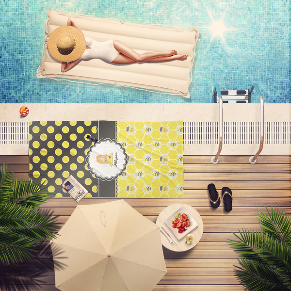 Honeycomb, Bees & Polka Dots Pool Towel Lifestyle
