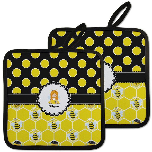 Honeycomb, Bees & Polka Dots Pot Holders - Set of 2 MAIN