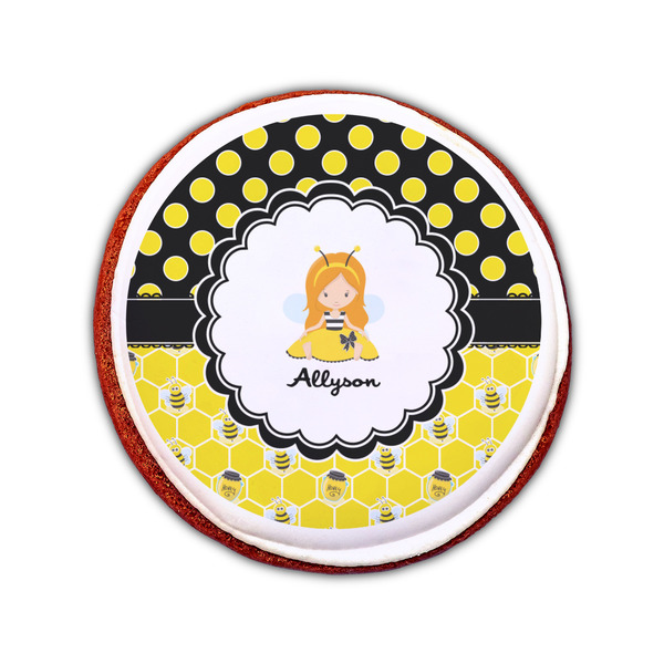 Honeycomb, Bees & Polka Dots Printed Icing Circle - Small - On Cookie