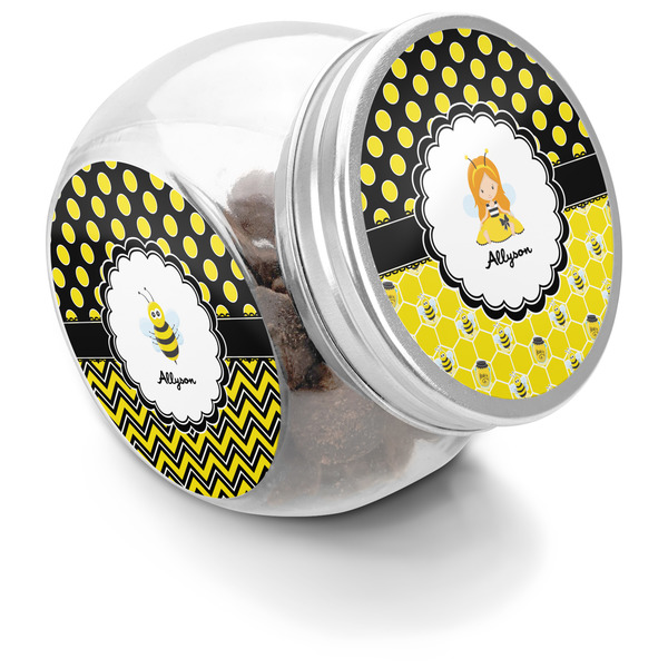 Custom Honeycomb, Bees & Polka Dots Puppy Treat Jar (Personalized)