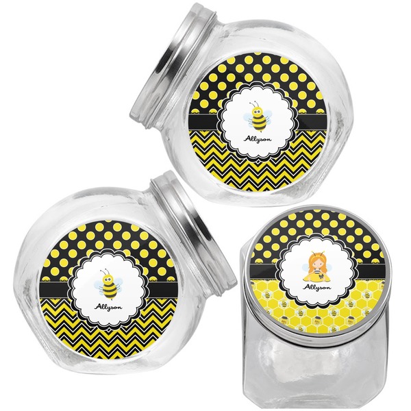 Honeycomb, Bees & Polka Dots Puppy Treat Jar - Top Left Right