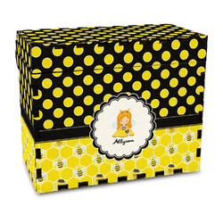 Honeycomb, Bees & Polka Dots Wood Recipe Box - Full Color Print (Personalized)