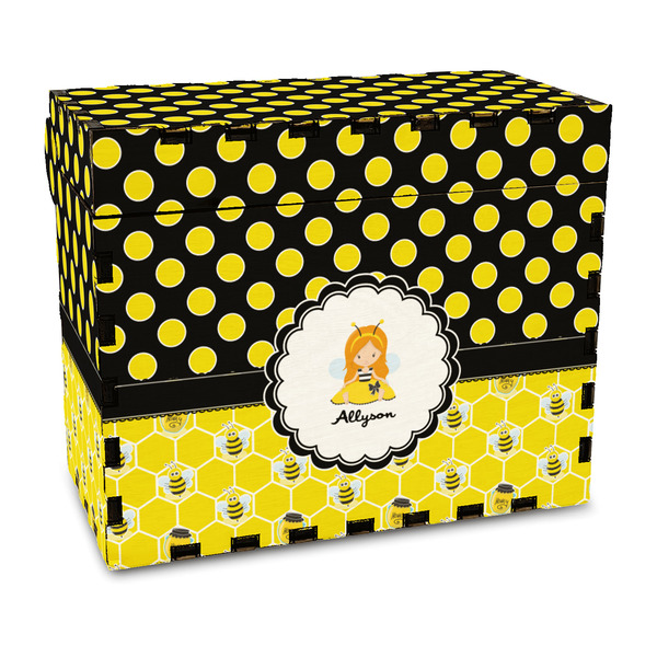 Custom Honeycomb, Bees & Polka Dots Wood Recipe Box - Full Color Print (Personalized)