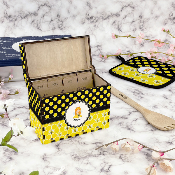 Honeycomb, Bees & Polka Dots Recipe Box - Full Color - In Context