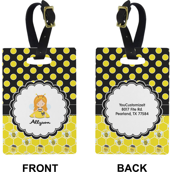 Honeycomb, Bees & Polka Dots Rectangle Luggage Tag (Front + Back)