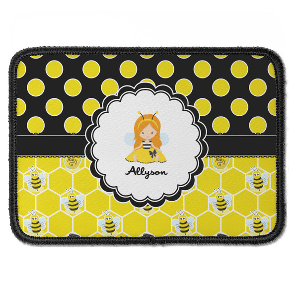 Custom Honeycomb, Bees & Polka Dots Iron On Rectangle Patch w/ Name or Text