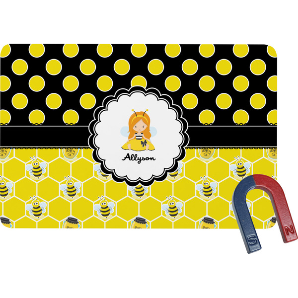 Custom Honeycomb, Bees & Polka Dots Rectangular Fridge Magnet (Personalized)