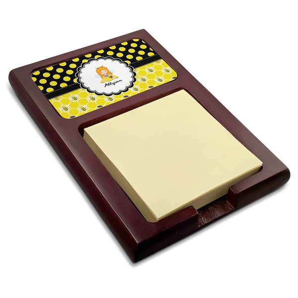 Custom Honeycomb, Bees & Polka Dots Red Mahogany Sticky Note Holder (Personalized)
