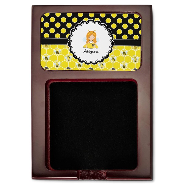 Honeycomb, Bees & Polka Dots Red Mahogany Sticky Note Holder - Flat