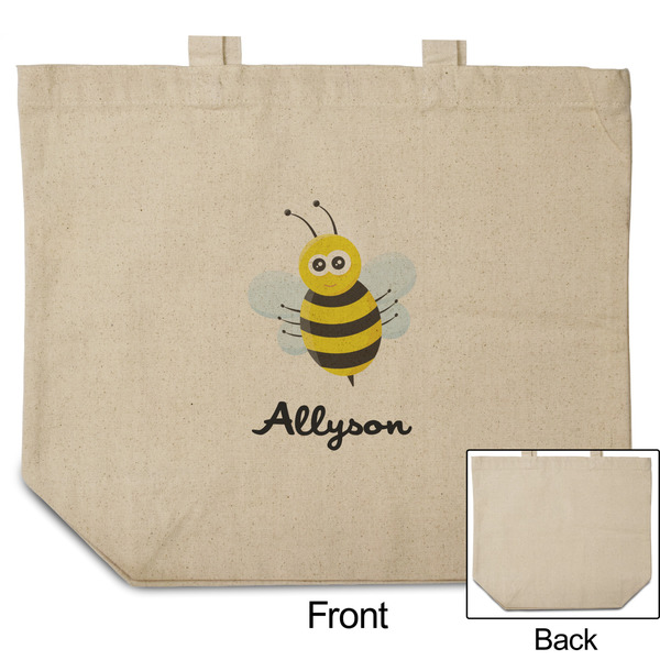 Honeycomb, Bees & Polka Dots Reusable Cotton Grocery Bag - Front & Back View