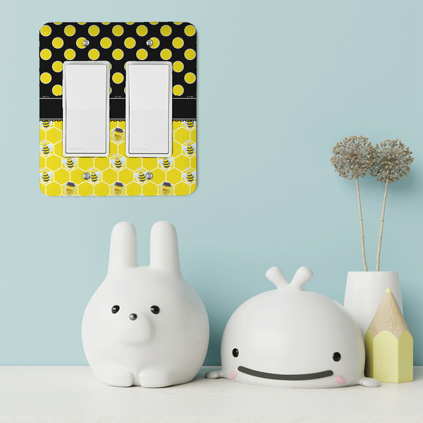 Honeycomb, Bees & Polka Dots Rocker Light Switch Covers - Double - IN CONTEXT