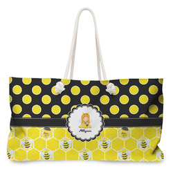 Honeycomb, Bees & Polka Dots Large Tote Bag with Rope Handles (Personalized)