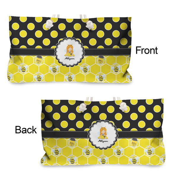 Honeycomb, Bees & Polka Dots Large Rope Tote - From & Back View