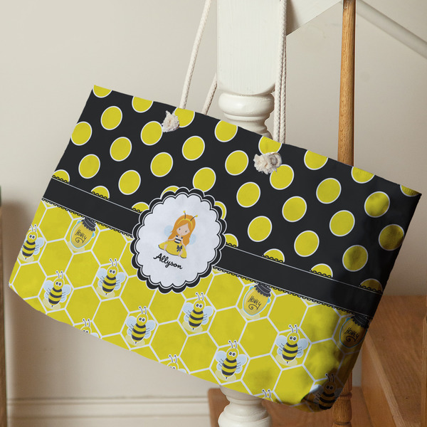 Honeycomb, Bees & Polka Dots Large Rope Tote - Life Style