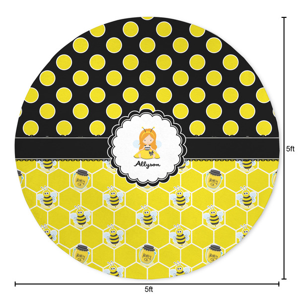 Honeycomb, Bees & Polka Dots Round Area Rug - Size