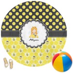 Honeycomb, Bees & Polka Dots Round Beach Towel (Personalized)