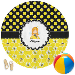 Honeycomb, Bees & Polka Dots Round Beach Towel (Personalized)