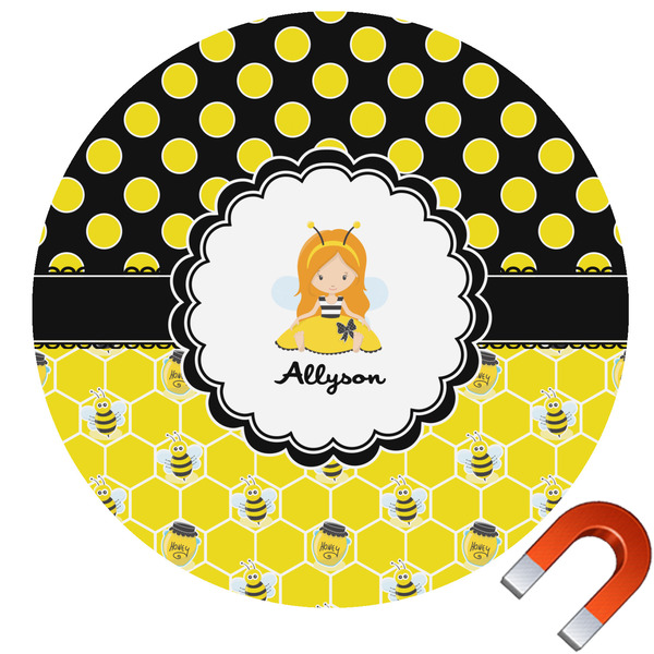 Custom Honeycomb, Bees & Polka Dots Round Car Magnet - 6" (Personalized)