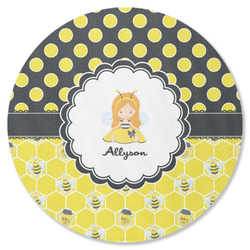 Honeycomb, Bees & Polka Dots Round Rubber Backed Coaster (Personalized)