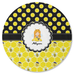 Honeycomb, Bees & Polka Dots Round Rubber Backed Coaster (Personalized)