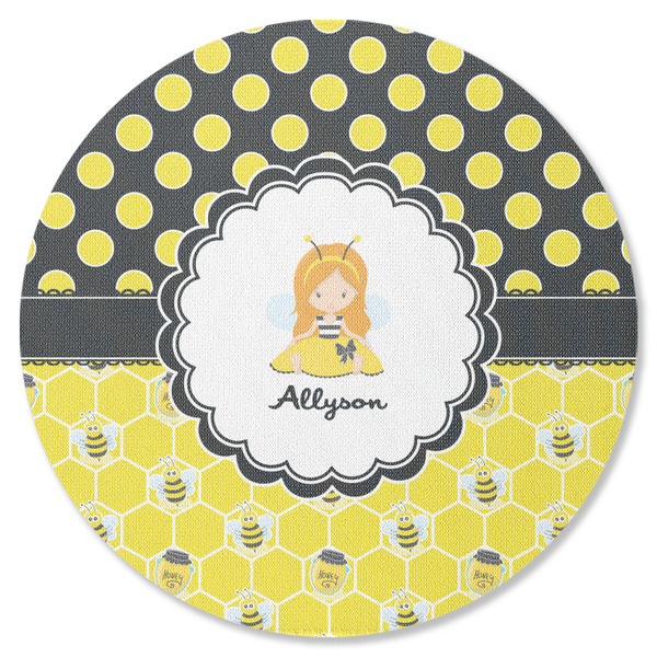 Custom Honeycomb, Bees & Polka Dots Round Rubber Backed Coaster (Personalized)