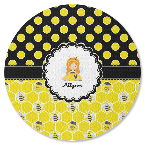 Custom Honeycomb, Bees & Polka Dots Round Rubber Backed Coaster (Personalized)