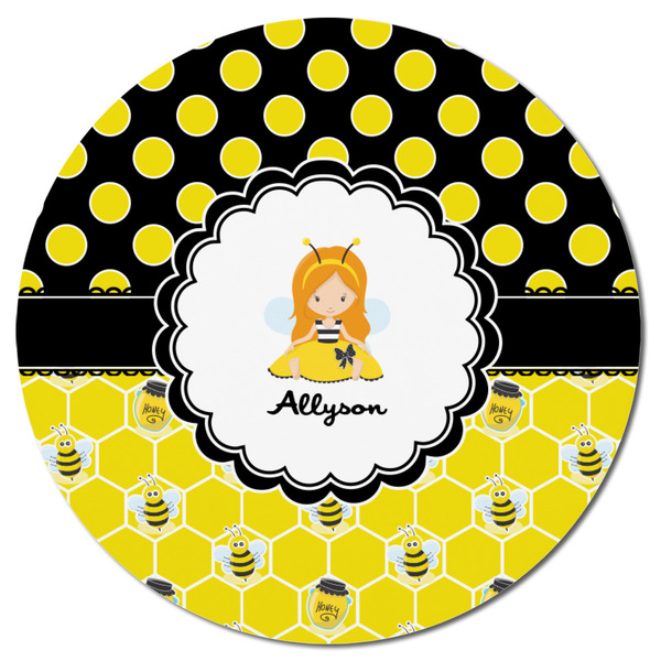 Honeycomb, Bees & Polka Dots Round Fridge Magnet - FRONT