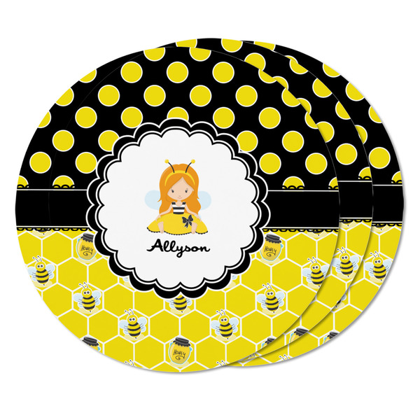 Honeycomb, Bees & Polka Dots Round Fridge Magnet - THREE