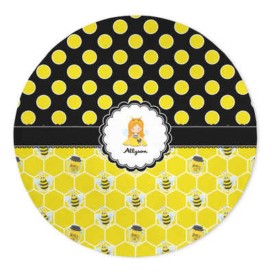 Honeycomb, Bees & Polka Dots 5' Round Indoor Area Rug (Personalized)