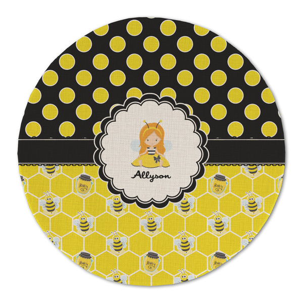 Honeycomb, Bees & Polka Dots Round Linen Placemats - FRONT (Double Sided)