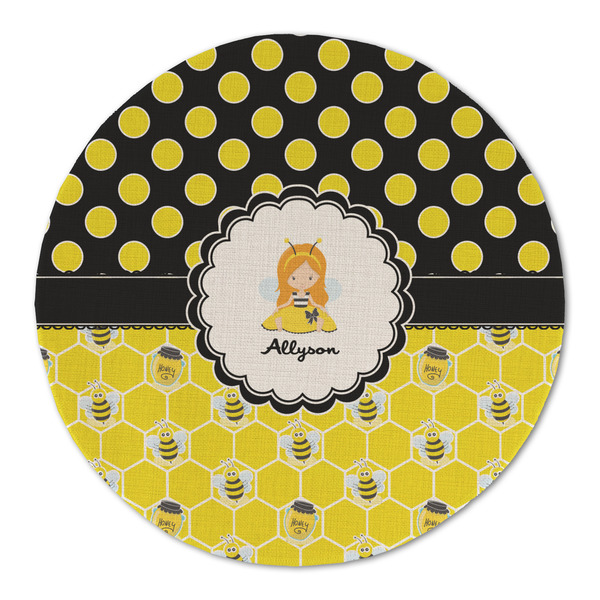 Custom Honeycomb, Bees & Polka Dots Round Linen Placemat - Single Sided (Personalized)