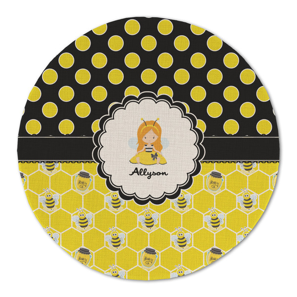 Honeycomb, Bees & Polka Dots Round Linen Placemats - FRONT (Single Sided)