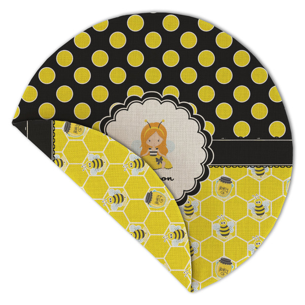 Honeycomb, Bees & Polka Dots Round Linen Placemats - Front (folded corner double sided)