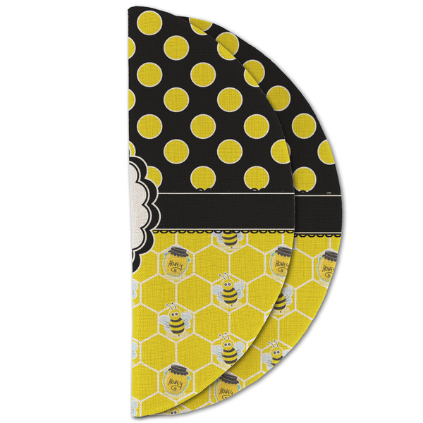 Honeycomb, Bees & Polka Dots Round Linen Placemats - HALF FOLDED (double sided)