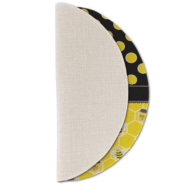 Honeycomb, Bees & Polka Dots Round Linen Placemats - HALF FOLDED (single sided)