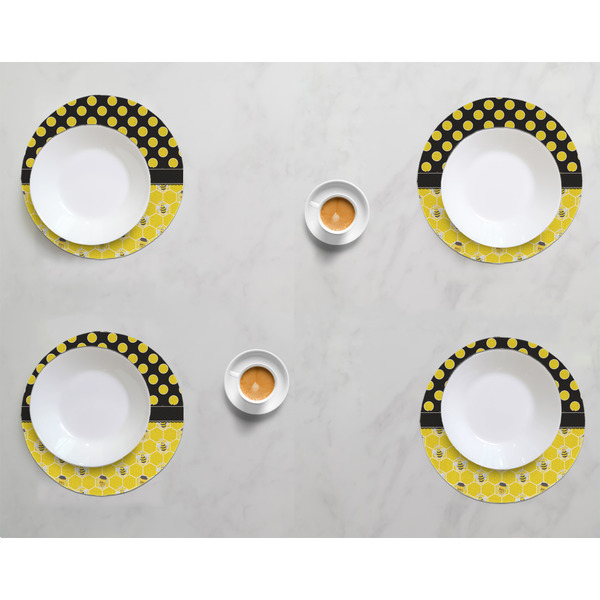 Honeycomb, Bees & Polka Dots Round Linen Placemats - LIFESTYLE (set of 4)